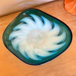 Vintage Blue White Swirl Glass Bowl Dish Decor